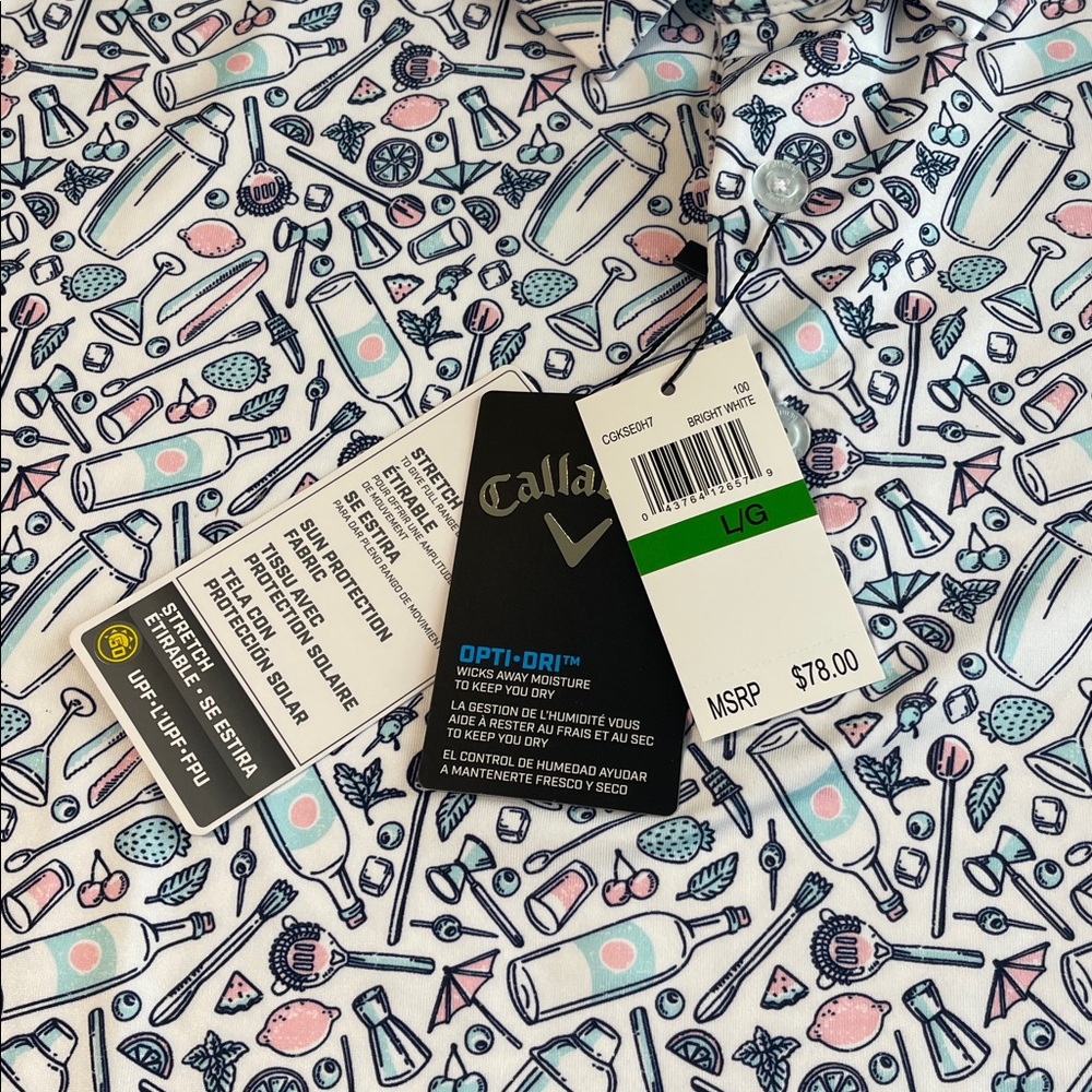 Callaway Men's Opti-Dri Cocktail Print Bright White Polo NWT Size L - Picture 4 of 5